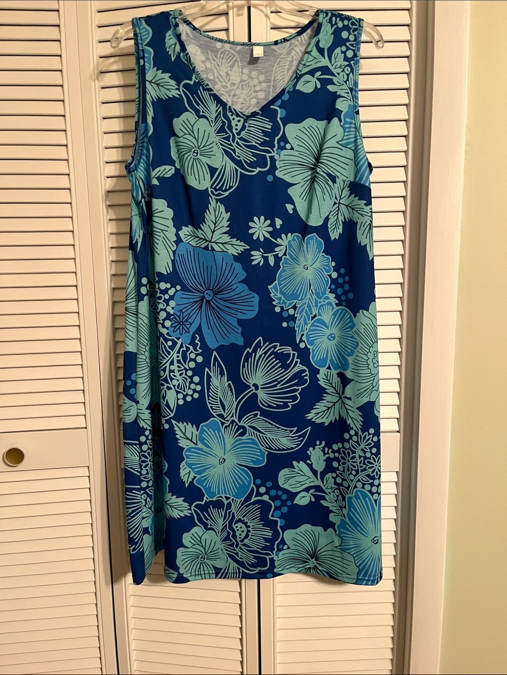 Blue Floral Midi Dress - Sleeveless V-Neck